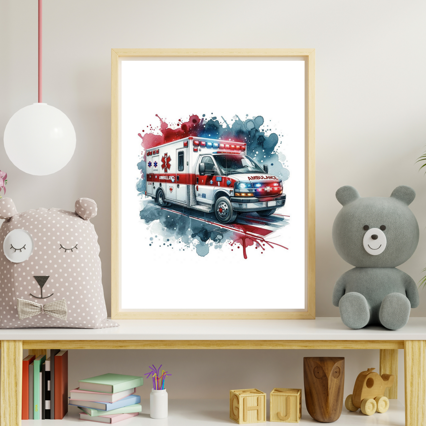 Kinderkamer Posters Drieluik - Politieauto, Brandweerwagen & Ambulance