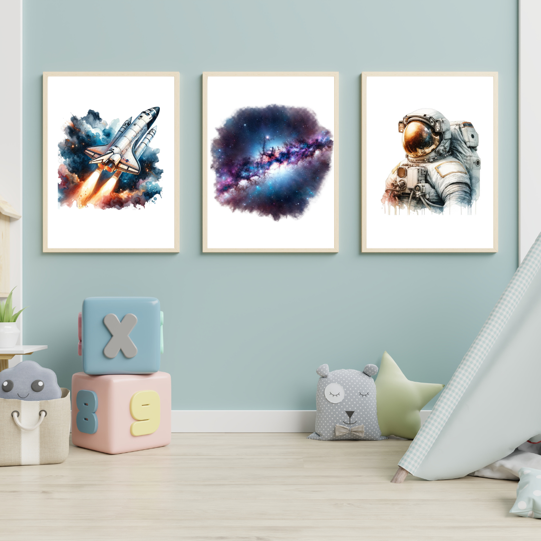 Ruimte Ontdekkingsreis Posters - Spaceshuttle, Astronaut & Melkweg