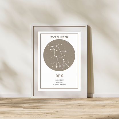 Unieke Geboorte Poster met Zodiac - Een Hemelse Herinnering